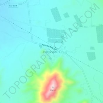 9 de Octubre topographic map, elevation, terrain