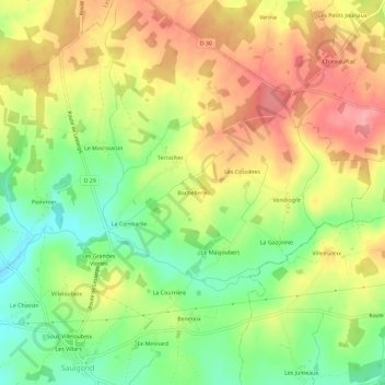 Bachellerie topographic map, elevation, terrain