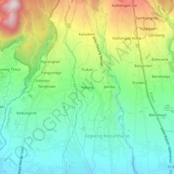 Petung topographic map, elevation, terrain