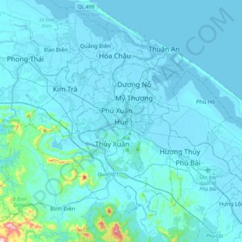 Huế topographic map, elevation, terrain