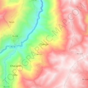 Chango topographic map, elevation, terrain
