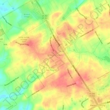 Dilworthtown topographic map, elevation, terrain
