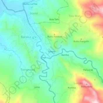 Simpin topographic map, elevation, terrain