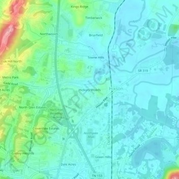 Hickory Woods topographic map, elevation, terrain