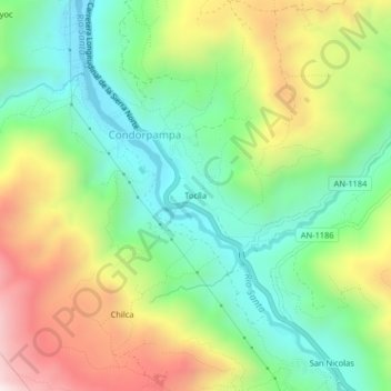 Toclla topographic map, elevation, terrain