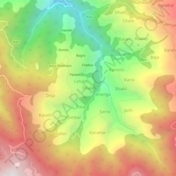 Dhala topographic map, elevation, terrain