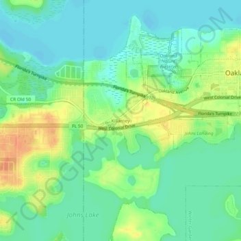Killarney topographic map, elevation, terrain