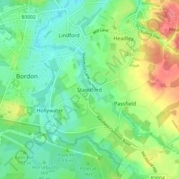 Standford topographic map, elevation, terrain