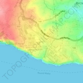 Ħal Far topographic map, elevation, terrain