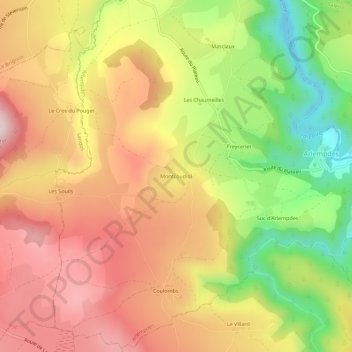 Montcoudiol topographic map, elevation, terrain