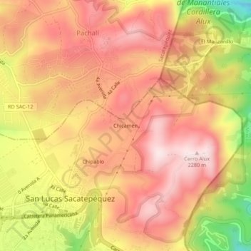 Chicamen topographic map, elevation, terrain