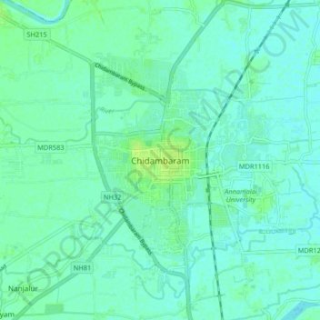Chidambaram topographic map, elevation, terrain