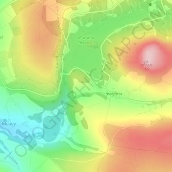 Burrator topographic map, elevation, terrain