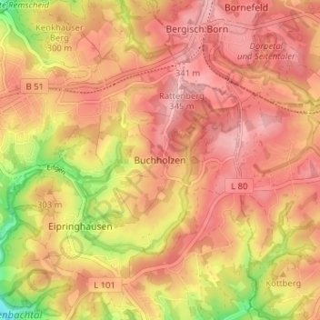Buchholzen topographic map, elevation, terrain