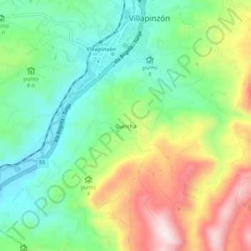 Quincha topographic map, elevation, terrain
