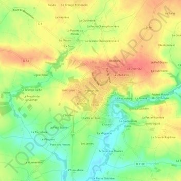 Le Beignon topographic map, elevation, terrain