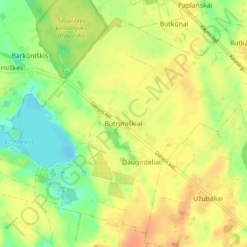 Butrimiškiai topographic map, elevation, terrain