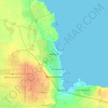 Keflavík topographic map, elevation, terrain