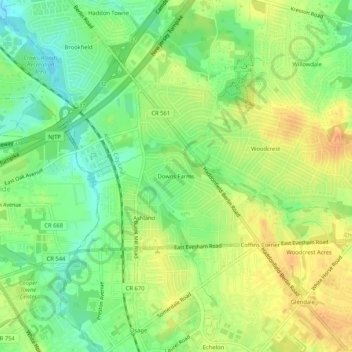 Downs Farms topographic map, elevation, terrain