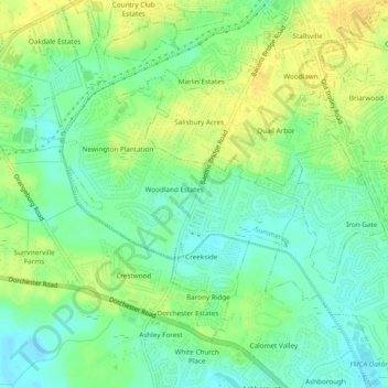 Evergreen topographic map, elevation, terrain