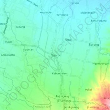 Ngoro topographic map, elevation, terrain
