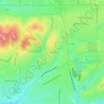 Sunny Hills topographic map, elevation, terrain