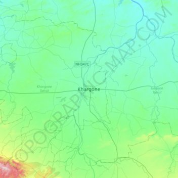 Khargone topographic map, elevation, terrain