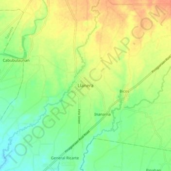 Llanera topographic map, elevation, terrain