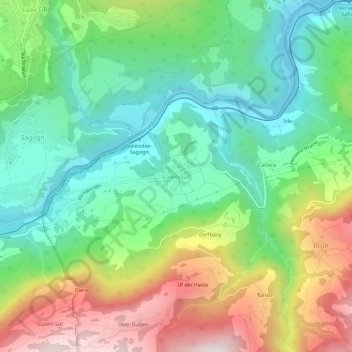 Valendas topographic map, elevation, terrain