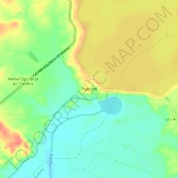 Poechos topographic map, elevation, terrain