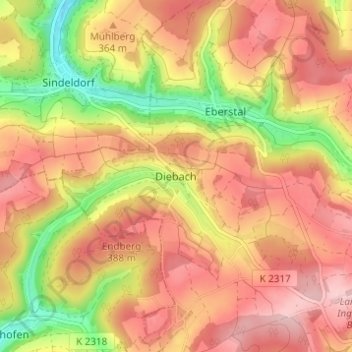 Diebach topographic map, elevation, terrain
