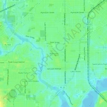 Biltmore topographic map, elevation, terrain
