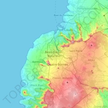 Beau Bassin-Rose Hill topographic map, elevation, terrain