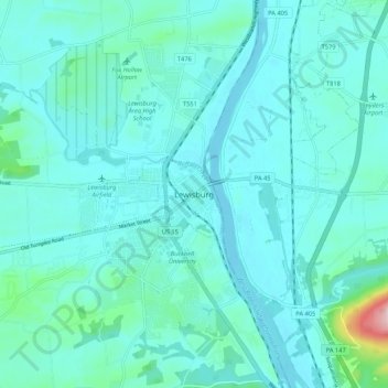 Lewisburg topographic map, elevation, terrain