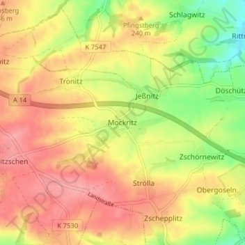 Mockritz topographic map, elevation, terrain
