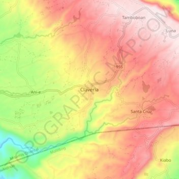 Claveria topographic map, elevation, terrain