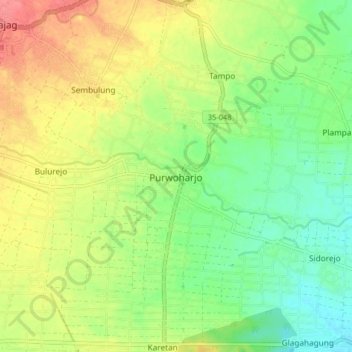 Purwoharjo topographic map, elevation, terrain