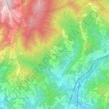 Paveto topographic map, elevation, terrain