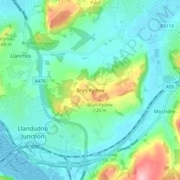 Bryn Pydew topographic map, elevation, terrain