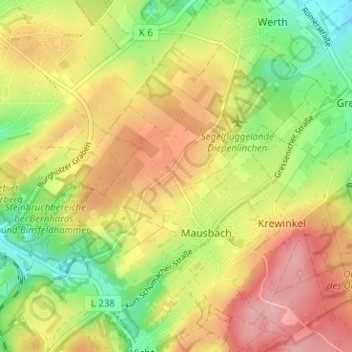 Diepenlinchen topographic map, elevation, terrain