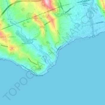 Bussana topographic map, elevation, terrain