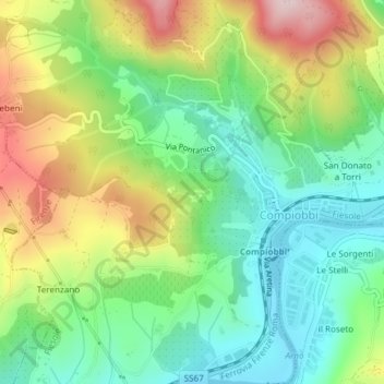 Romena topographic map, elevation, terrain