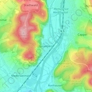 Gisselberg topographic map, elevation, terrain