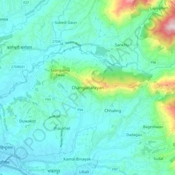 Changunarayan topographic map, elevation, terrain
