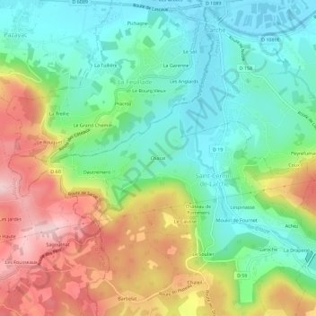 Chazat topographic map, elevation, terrain