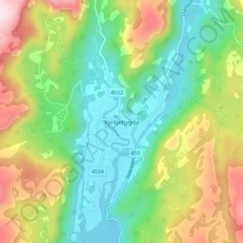 Kyrkjebygda topographic map, elevation, terrain