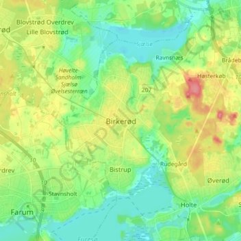 Birkerød topographic map, elevation, terrain