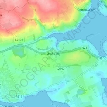 Shanbally topographic map, elevation, terrain