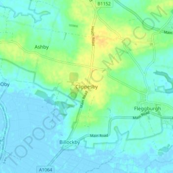 Clippesby topographic map, elevation, terrain