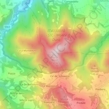 Monte Duro topographic map, elevation, terrain